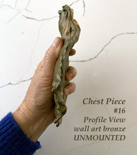 Cargar imagen en el visor de la galería, Hand holding a bronze chest piece in profile against a marble background with text describing the item.