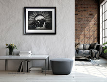 Load image into Gallery viewer, Framed artwork of a motorcycle on a wall in a modern living room.