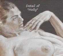 將圖片載入圖庫檢視器 Detail of a painting of a woman's face and chest with her left hand bent at an angle to rest four fingers on her left shoulder.  Painting in neutral colors of warm browns by artist Kelly Borsheim.