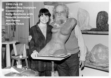 Laden Sie das Bild in den Galerie-Viewer, Photo of young woman with older man posing with a female torso sculpture in clay in a sculpture studio in Austin, Texas (Elisabet Ney Sculpture Conservatory, 1995)