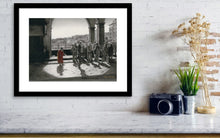 Cargar imagen en el visor de la galería, black and white drawing made into print and hung framed over marble shelf