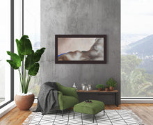 Carica l'immagine nel visualizzatore di Gallery, Showing the large 2 x 4 foot abstracted figure painting as a horizontal in this loft apartment