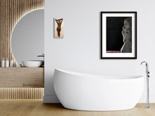 將圖片載入圖庫檢視器 The small female nude back sculpure adds a lovely balance to this contemporary bathroom with large white tub, and a framed in non-glare glass print of artist Kelly Borsheim's drawing of a woman looking to our left.  It is called Nightwatch.
