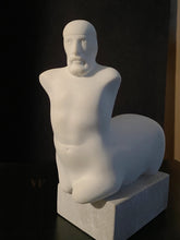 將圖片載入圖庫檢視器 3/4 view of the man's face and chest, including a subtle belly button.  The man's torso moves down into the body of a horse in this white marble sculpture "Centaur."