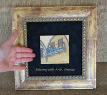 Laden Sie das Bild in den Galerie-Viewer, Small painting of architectural detail in Piazza Annunciata in Florence, Italy or Firenze, Italia