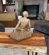 將圖片載入圖庫檢視器 This view of a sculpture that is perfect for a shelf or small table shows the gorgeous muscles of a young man who is seated but seems to be caught in a moment of moving to stand up.  He is rolling up on one hip... classicly created from life and impressive on the realism of the art.