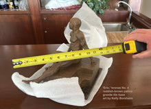 將圖片載入圖庫檢視器 a tape measure crosses the small bronze figure sculpture to help you envision the actual measurements of this table top artwork