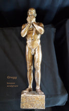 將圖片載入圖庫檢視器 Front view of bronze figure standing male nude with hands over his face.  orders only