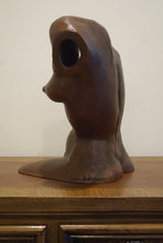 Load image into Gallery viewer, Side view of the torso sculpture, showing the hole where the arm would start and the profile of breast and belly

