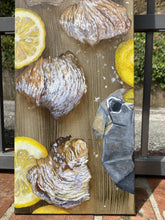 Carica l'immagine nel visualizzatore di Gallery, detail of lower section of tall painting showing Moka Italian coffee maker and pastries with lemons.  fine art by Kelly Borsheim