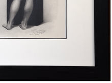 Load image into Gallery viewer, Detail of lower right corner of frame with wide white and a thin inner black mat.  Also seen in the signature of the artist Kelly Borsheim
