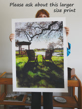 將圖片載入圖庫檢視器 Larger size prints available upon request of image of two chairs under the shade of an oak tree at the Florence Texas Vineyard by artist Kelly Borsheim