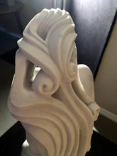 將圖片載入圖庫檢視器 White decorative sculpture with intricate flowing hair designs of a sea lady statue on a dark background