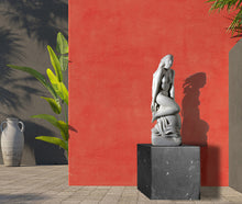 將圖片載入圖庫檢視器 Female figure marble Statue on a pedestal against a red wall with plants
