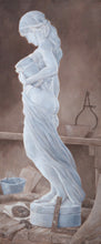 Laden Sie das Bild in den Galerie-Viewer, monochromatic brown and white painting of a marble sculpture in a sculptor's studio in Carrara, Italy