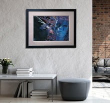 將圖片載入圖庫檢視器 portrait of blue angel framed with double mats and a simple black frame in a loft apartment