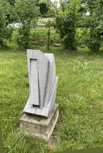 將圖片載入圖庫檢視器 different view of abstract granite stone carving on a stone block in a green lawn with a row of trees separating the neighbor's property