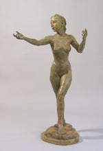 Load image into Gallery viewer, Tan Patina - Little Mermaid Bronze Statue of Nude Woman Standing Dancing Arm Outstretched
