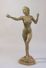 將圖片載入圖庫檢視器 Tan Patina - Little Mermaid Bronze Statue of Nude Woman Standing Dancing Arm Outstretched