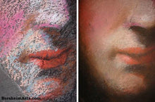 Load image into Gallery viewer, The technique of layering pastels before blending the colors on the streets of Florence, Italy, a portrait face of the Madonna Blu by Carlo Dolci. art technique pastels
