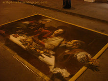 將圖片載入圖庫檢視器 Street artists, including Kelly Borsheim, worked to paint this copy of a Caravaggio painting, Via Calimala Florence, Italy street art