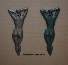 Load image into Gallery viewer, Choice of Patina - Ferric or Green Ten Female Nude Back Hands Small Bronze Sculpture Bas Relief Wall Hung Art
