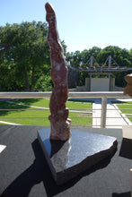 Load image into Gallery viewer, Diver Stone Carving Sports Art Marble Verticle Male Figure Sculpture Black Granite Base Rojo Balboa Spanish Marble