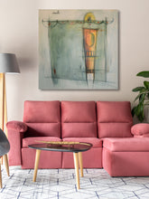 Cargar imagen en el visor de la galería, warm decor, see what Aphrodite does to a room?  This is a large abstract figure fashion oil painting by Dragana Adamov.  Colors are warm and inviting.  Show here with rose couch.
