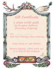 Cargar imagen en el visor de la galería, Gift Certificate for ONE designer plate with GOLD by Dragana Adamov