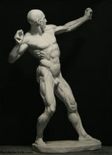 Cargar imagen en el visor de la galería, Écorché The Archer Drawing of a Sculpture, may be difficult to see in the photo, but there is a dark shadow of the male figure landing on the already dark background.  really pushing the limits of a charcoal and (black) pastel origingal drawing.
