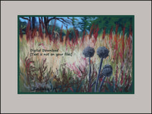 Cargar imagen en el visor de la galería, Shown here with sample mats, a dark green thin inner mat with a cool creme colored larger mat is the artwork Grasses of Santa Margherita Ligure II Ligurian Landscape Painting Blue Pastel Painting Hiking Ligurian Coast near Portofino Italy