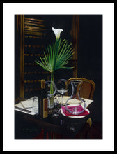 Carica l'immagine nel visualizzatore di Gallery, Print of elegant table setting showing promise of an intimate evening will have white borders around the artwork for easier framing.