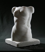 Load image into Gallery viewer, two torsos back to back, this marble torso is the feminine half.  They share shoulders in this romantic marble sculpture statue