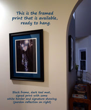 將圖片載入圖庫檢視器 This is a framed print of a couple walking in the rain at night in Italy, with teal mat, showing some of the white border of the print, with artist's signature, then with a medium-width black frame. available for sale.