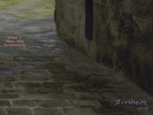 Load image into Gallery viewer, detail of pastel and charcoal drawing of cobbled stone road in Siena, Italy with pink, purple, and grey
