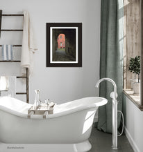 Load image into Gallery viewer, mockup framed art, buy prints or change the frame of the original art you buy. Coral Corridor in Siena Italy, Tuscan drawing by Kelly Borsheim, shown here in a bathroom