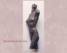 Load image into Gallery viewer, Bronze Figure for wall decor &quot;Dancer,&quot; this wall-mounted bronze sculpture of a female nude torso is ready to hang, especially lovely to enhance those small or narrow wall spaces in your home, such as bathrooms, between windows or in entryways, hallways or corridors.
