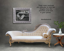Load image into Gallery viewer, Alternate frame idea; Classical nude art looks great over a romantic fainting couch.  Elegant home decor by artist Kelly Borsheim
