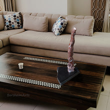 Load image into Gallery viewer, This diver marble sculpture of a male athlete looks great as a tabletop sculpture in this modern living room scene.  Great gift idea!