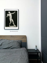 Load image into Gallery viewer, small print available of this classically trained art drawing in charcoal of an archer ecorche.  Black and white drawing that soothes in the bedroom home decor art
