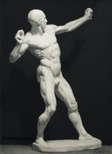 Cargar imagen en el visor de la galería, Écorché The Archer Drawing of a Sculpture, may be difficult to see in the photo, but there is a dark shadow of the male figure landing on the already dark background. really pushing the limits of a charcoal and (black) pastel origingal drawing.