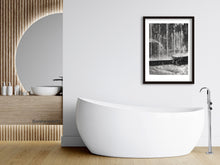 Carica l'immagine nel visualizzatore di Gallery, print of charcoal drawing of public water fountain in Milano, Italia, shown here framed in an elegant, modern bathroom with large bathtub