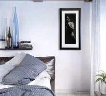 將圖片載入圖庫檢視器 Have you ever woken up and have your first movement be to put your hands to your face and rub your eyes, waking up slowly... this vertical narrow charcoal and pastel drawing graces a bedroom of soothing blues and neutral colors.  Enough!  is the title of this framed original artwork by Kelly Borsheim