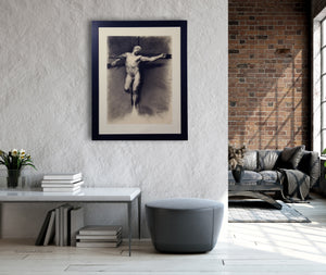Large male nude fine art drawing is a stunning addition to your loft home art collection.  Dramatic black and white figure art