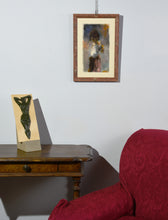 Cargar imagen en el visor de la galería, Framed art Girl with Onions after John Singer Sargent, copy pastel on paper by Kelly Borsheim Size description hanging on wall with small 12-in bronze "Ten" on the table