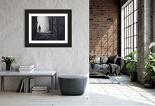 Charger l'image dans la galerie, Elegance and simplicity in everyday life, Morocco: Going Home Fez Morocco Walking in Alley Black and White Charcoal Drawing Single Figure carrying Groceries Home Fine Art PRINT