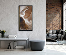 Carica l'immagine nel visualizzatore di Gallery, The large wall decor fine art print of the painting The Triumph of Icarus looks uplifting and inspiring in this loft apartment of greys and red brick.