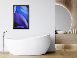 Legs in Purple and Blue becomes the statement art in this modern, neutral decor bathroom