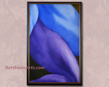 Load image into Gallery viewer, Legs in Purple and Blue oil painting framed in black and gold, large vertical sensual art
