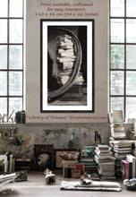 Carica l'immagine nel visualizzatore di Gallery, Large 110 x 55 cm (44 x 22 inches) print, sold without frame, Library of Dreams Tower of Old Books Stack of Books Fine Art Print Black and White Art PRINT of Charcoal Drawing Pile of Books